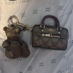 Coach Brown Mini Bag with Bear Charm